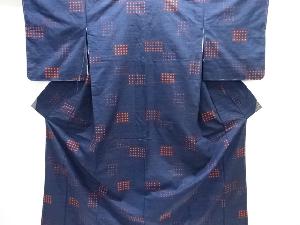 幾何学に絣柄織り出し手織り真綿紬着物